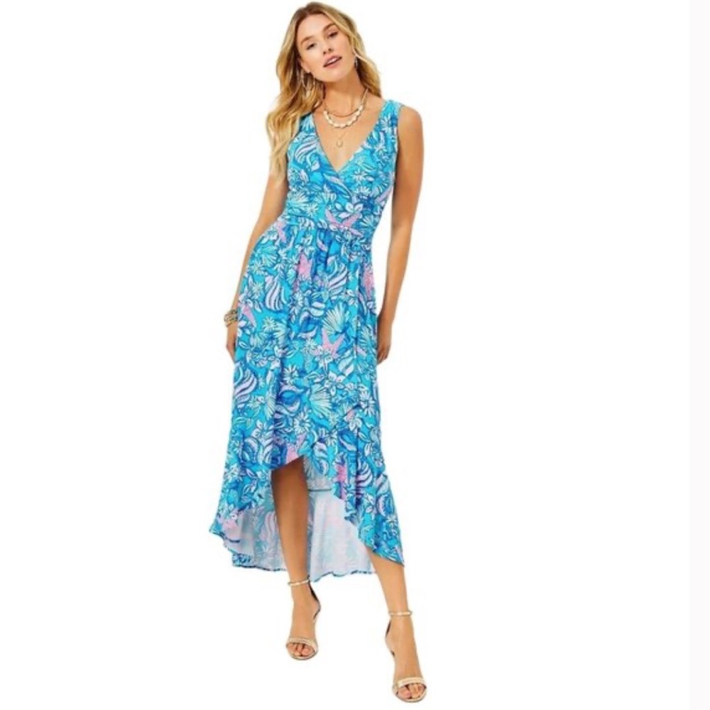 NWOT Lilly Pulitzer Moana Wrap Dress in Amalfi Blue/Sound The Sirens